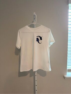 White Graphic Tee with Navy Whale Design